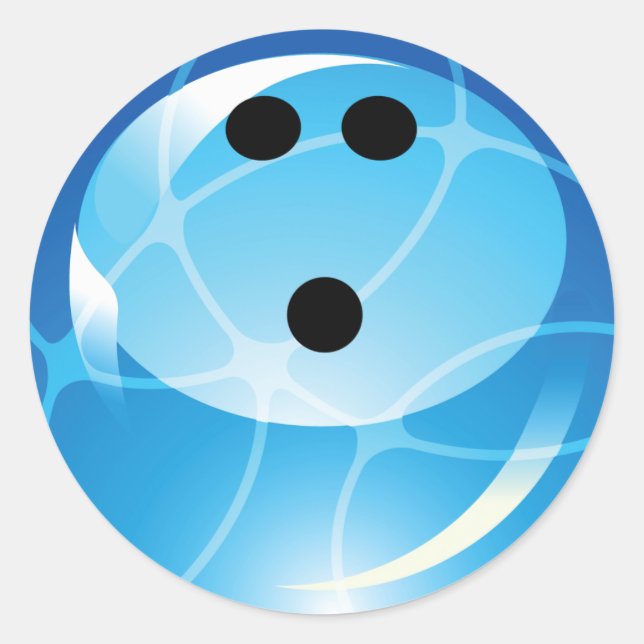 RETRO BLUE BOWLING BALL CLASSIC ROUND STICKER (Front)