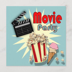 Retro blue Boys Movie Birthday Party Invitation