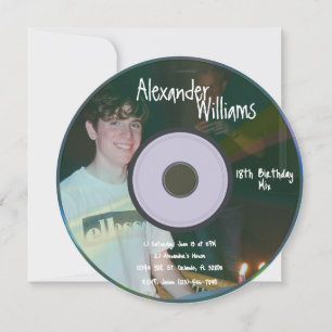 Retro Blue Boys Music CD Birthday Invitation