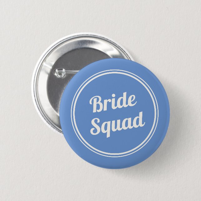 Retro Blue Bride's Squad Bridesmaid Button (Front & Back)