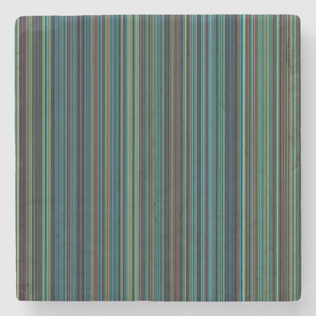 Retro blue brown green stripe marble stone coaster (Front)