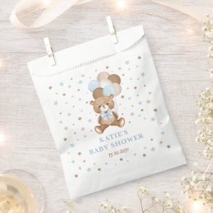 Retro Blue Brown Teddy Bear Balloons Baby Boy Favour Bags