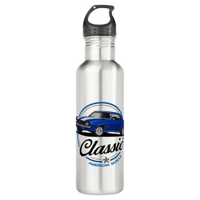 Retro Blue Camaro Classic 710 Ml Water Bottle (Front)