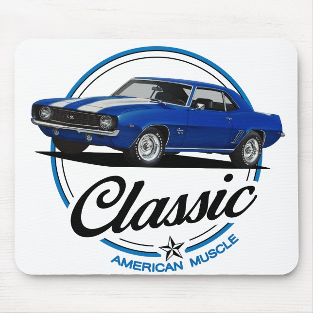 Retro Blue Camaro Classic Mouse Mat (Front)