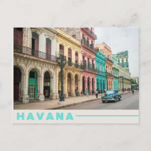 Retro Blue Car in Havana, Cuba Colourful Photo Postcard