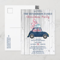 Retro Blue Car Pink Xmas Tree Christmas Party