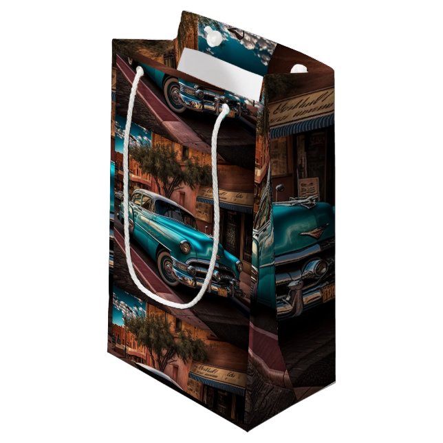 Retro Blue Car Small Gift Bag (Front Angled)