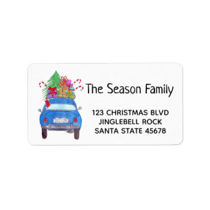 Retro Blue Car with Christmas Gifts Label