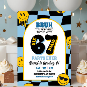 retro blue checkered 67 boy birthday invitation