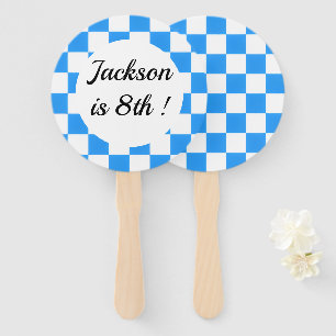 Retro Blue Chequerboard Hand Fan