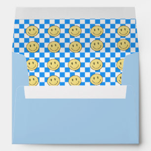 Retro Blue Chequerboard Smiley Face Envelope