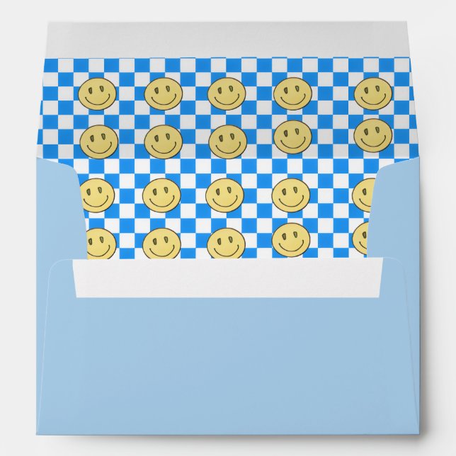 Retro Blue Chequerboard Smiley Face Envelope (Back (Bottom))