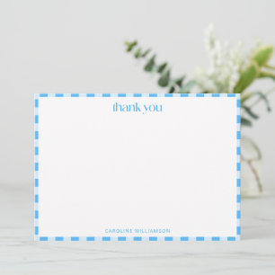 Retro Blue Chequered Personalised Name Baby Boy Thank You Card