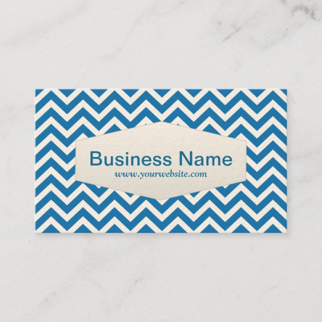 Retro Blue Chevron Beautician Business Card (Front)