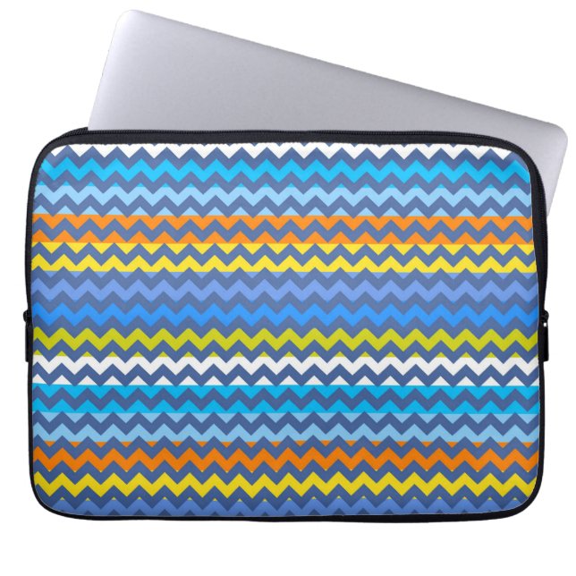 Retro Blue Chevron Zigzag Stripe Pattern Laptop Sleeve (Front)