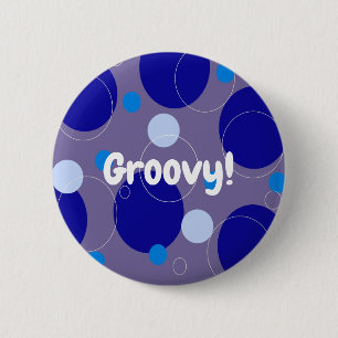 Retro Blue Circles & Ovals Royal Periwinkle Aqua 6 Cm Round Badge