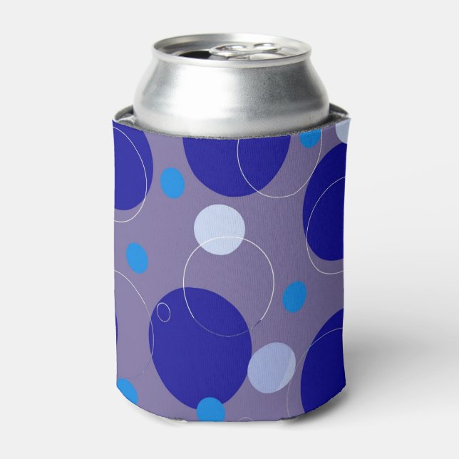 Retro Blue Circles & Ovals Royal Periwinkle Aqua Can Cooler (Can Front)