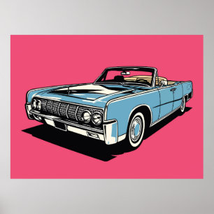 Retro Blue Classic Convertible Pop Art Poster