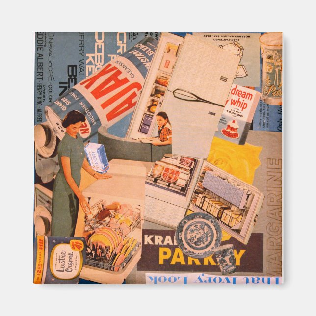 Retro blue collage magnet (Front)