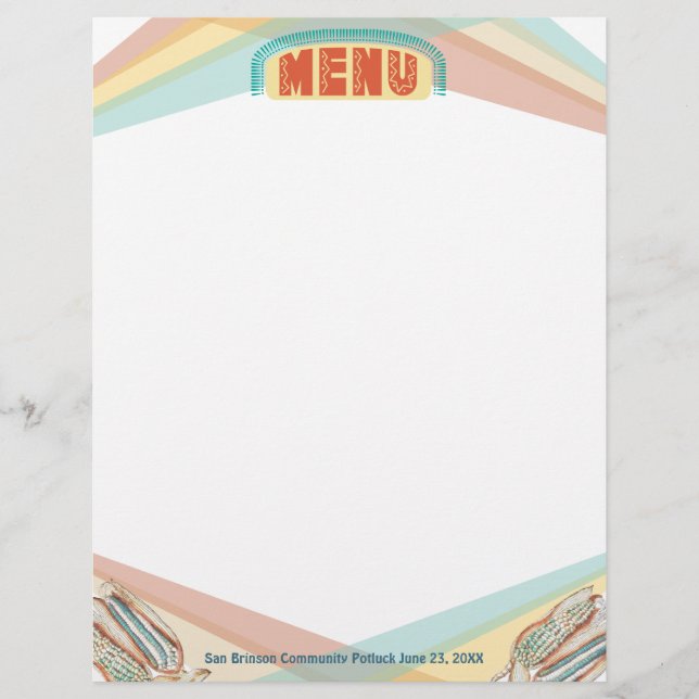 Retro blue corn Mexican food menu letterhead (Front)