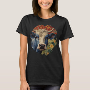 Retro Blue cow in sunflower garden T-Shirt