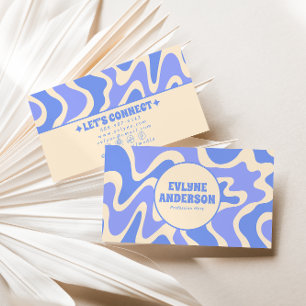 Retro Blue Cream 70s Boho Groovy Funky Trendy Bus Business Card