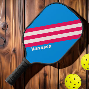 Retro Blue Crush Stripes with Name Pickleball Paddle
