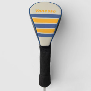 Retro Blue Crush Sunset Across Striping with Name Golf Head Cover