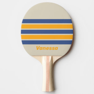 Retro Blue Crush Sunset Across Striping with Name Ping Pong Paddle