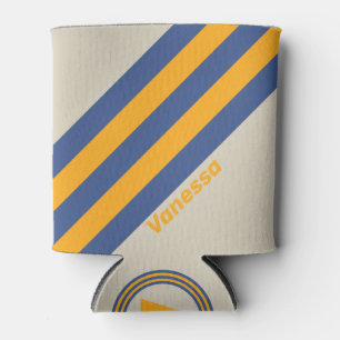 Retro Blue Crush Sunset Stripes with Name Can Cooler