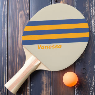 Retro Blue Crush Sunset Stripes with Name Ping Pong Paddle