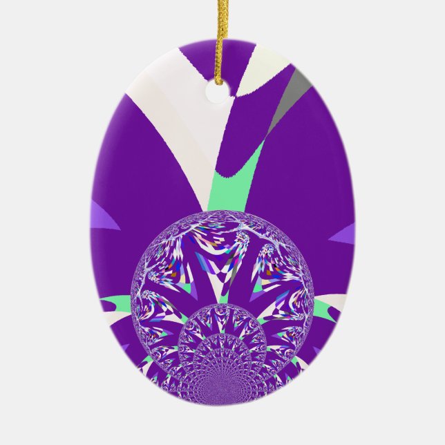 Retro Blue Cyan Kaleidoscope Art Print Ceramic Tree Decoration (Front)