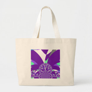 Retro Blue Cyan Kaleidoscope Art Print Large Tote Bag