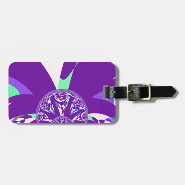 Retro Blue Cyan Kaleidoscope Art Print Luggage Tag (Front Horizontal)