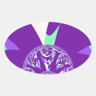 Retro Blue Cyan Kaleidoscope Art Print Oval Sticker