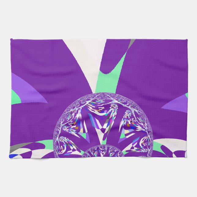 Retro Blue Cyan Kaleidoscope Art Print Tea Towel (Horizontal)