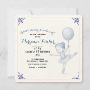 Retro blue dancer Girl's Baby Shower Invitation