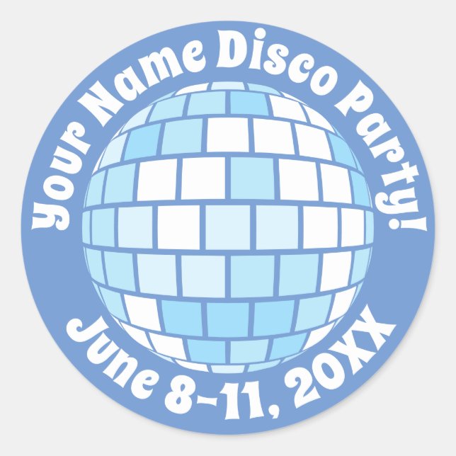 Retro Blue Disco Ball PERSONALIZED Classic Round Sticker (Front)