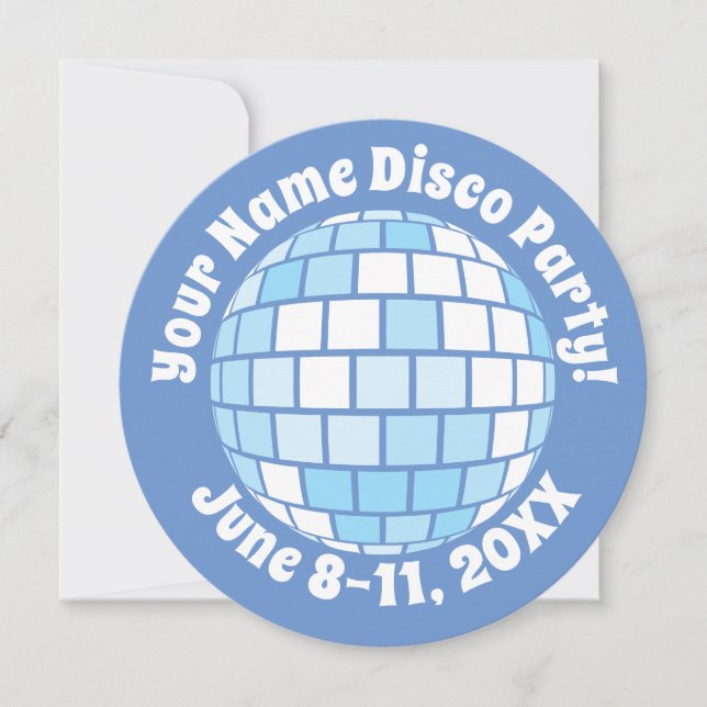 Retro Blue Disco Ball PERSONALIZED Invitation (Front)
