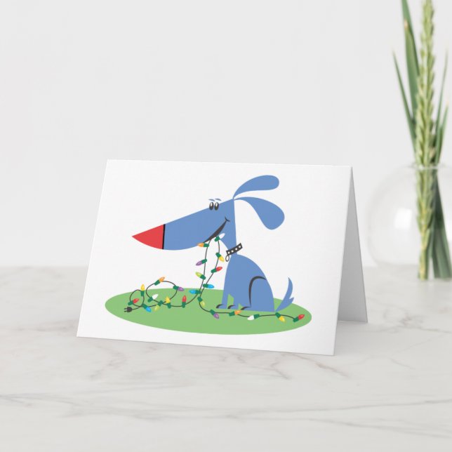 Retro Blue Dog Christmas Card (Front)