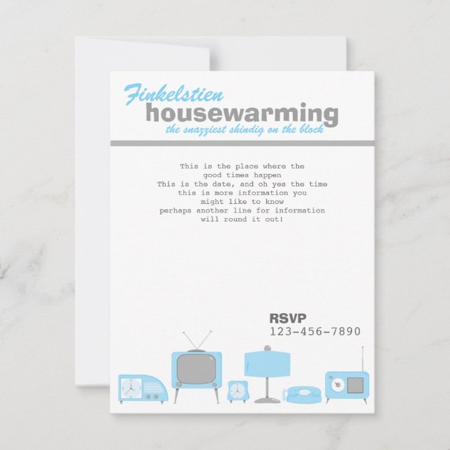 Retro Blue Electronics Invitation (Front)