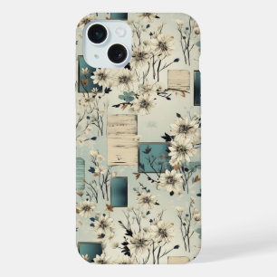Retro Blue Film White Flower Ephemera iPhone 15 Plus Case