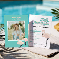 Retro Blue Flamingo Lets Flamingle Bridal Shower