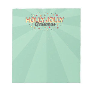 Retro blue flash colour holly jolly christmas text notepad