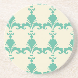 Retro Blue Fleur-De-Lis Pattern Coaster