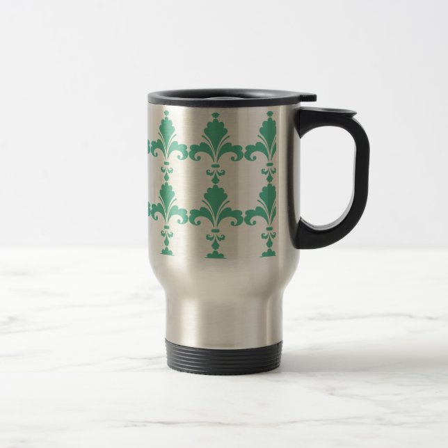 Retro Blue Fleur-De-Lis Pattern Travel Mug (Right)
