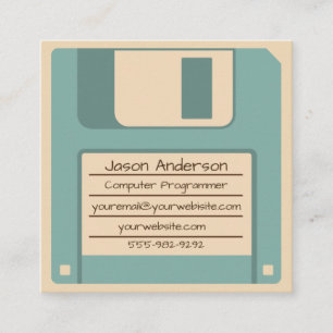Retro Blue Floppy Disc Square Business Card
