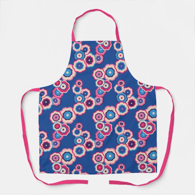 Retro Blue Floral Apron (Front)