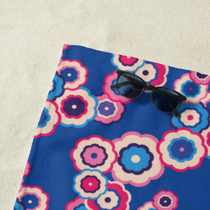 Retro Blue Floral Beach Towel