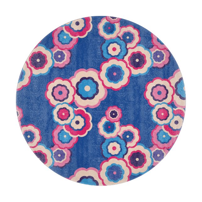 Retro Blue Floral Cutting Board (Front)